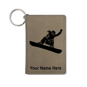 Cartera de soporte de identificación, mujer snowboarder, grabado personalizado incluido