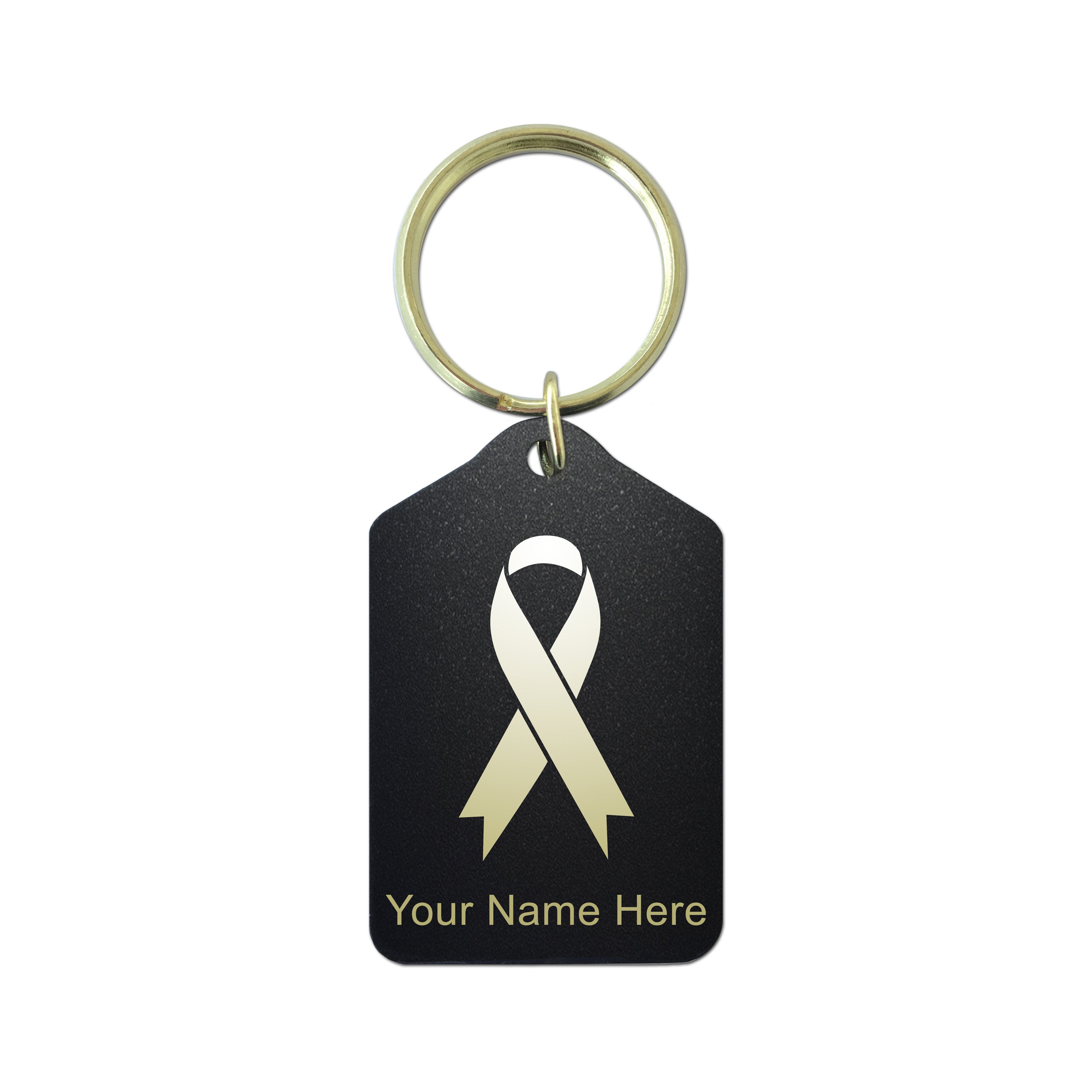 Black Metal Keychain, Cancer Awareness Ribbon, Personalized Engraving Included