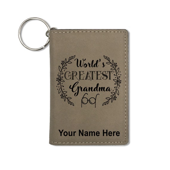Keychain ID Holder Wallet - Worlds Best Grandma - Leather Keychain ID Holder Wallet - Worlds Best Grandma - Leather