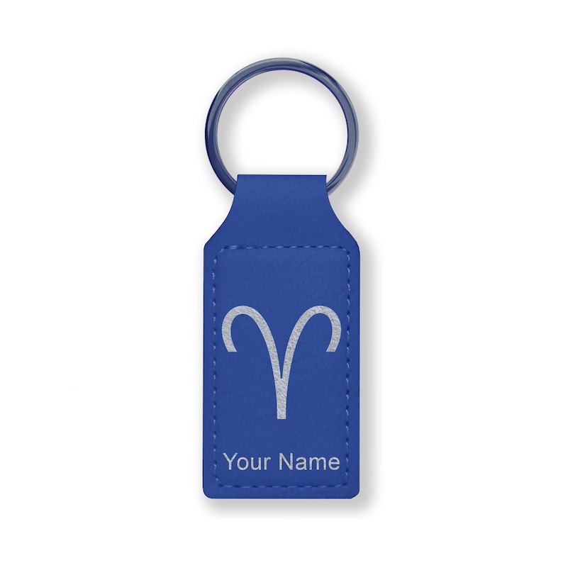 Faux Leather Rectangle Keychain Personalized Engraving Included Zodiac Sign Aries