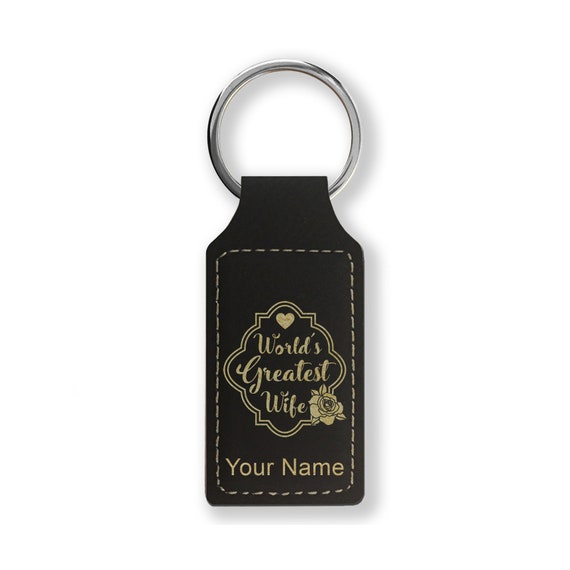 Keychain - Rectangle - Worlds most awesome wife - Leather Keychain - Rectangle - Worlds most awesome wife - Leather