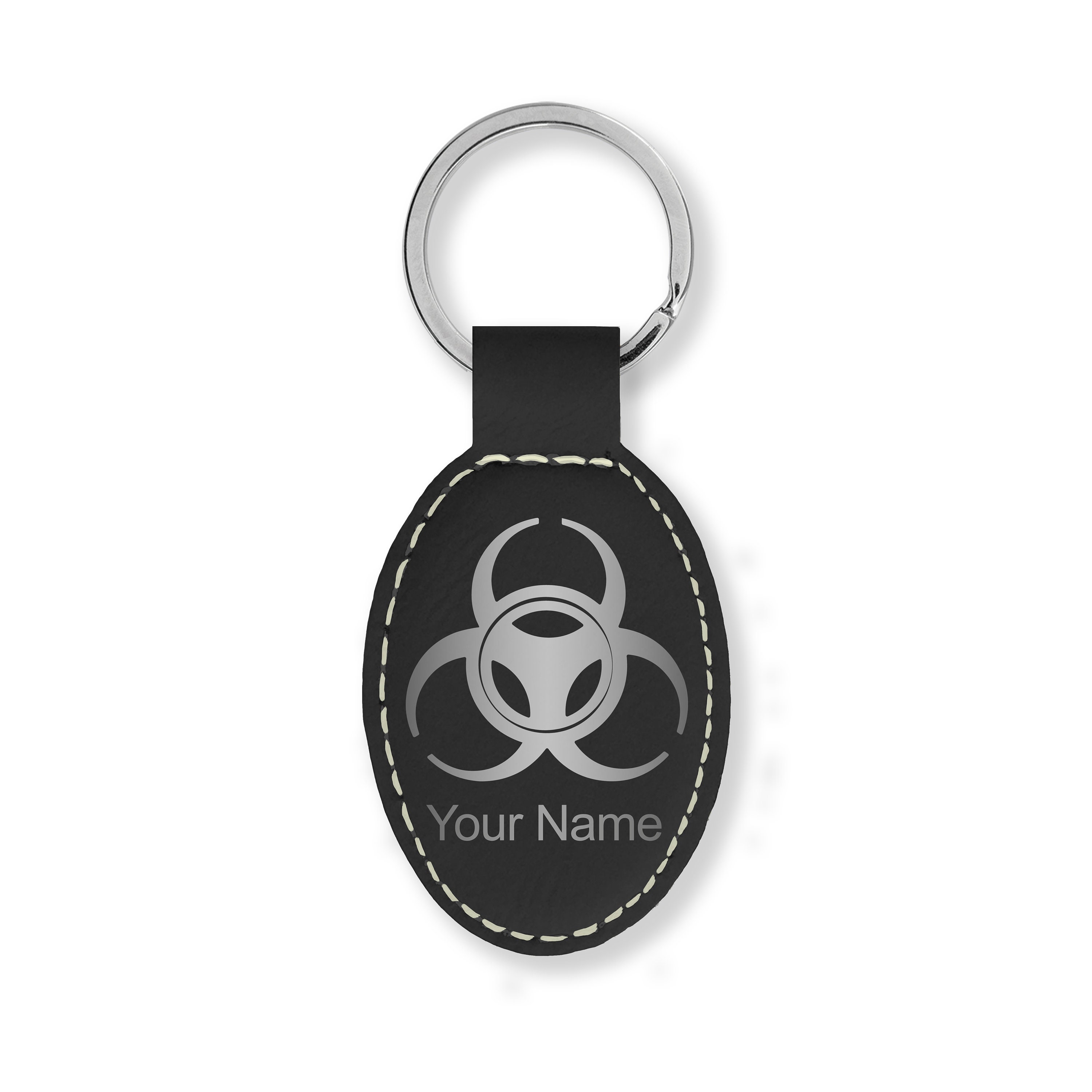 Faux Leather Oval Keychain, Biohazard Symbol, Personalized