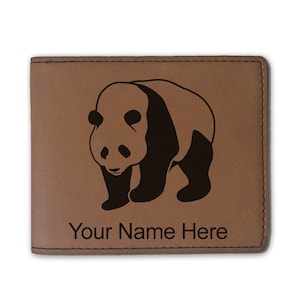 Cartera plegable de cuero sintético, oso panda, grabado personalizado incluido