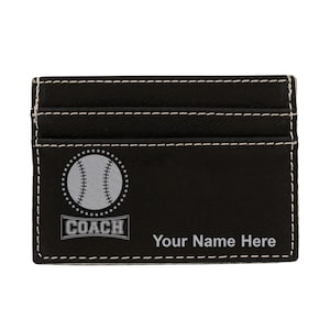 Monedero de cuero sintético Money Clip, entrenador de béisbol, grabado personalizado incluido