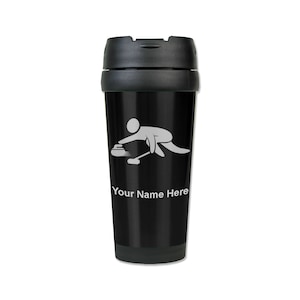 16oz Coffee Travel Mug, Curling Figure, Personalized Engraving Included