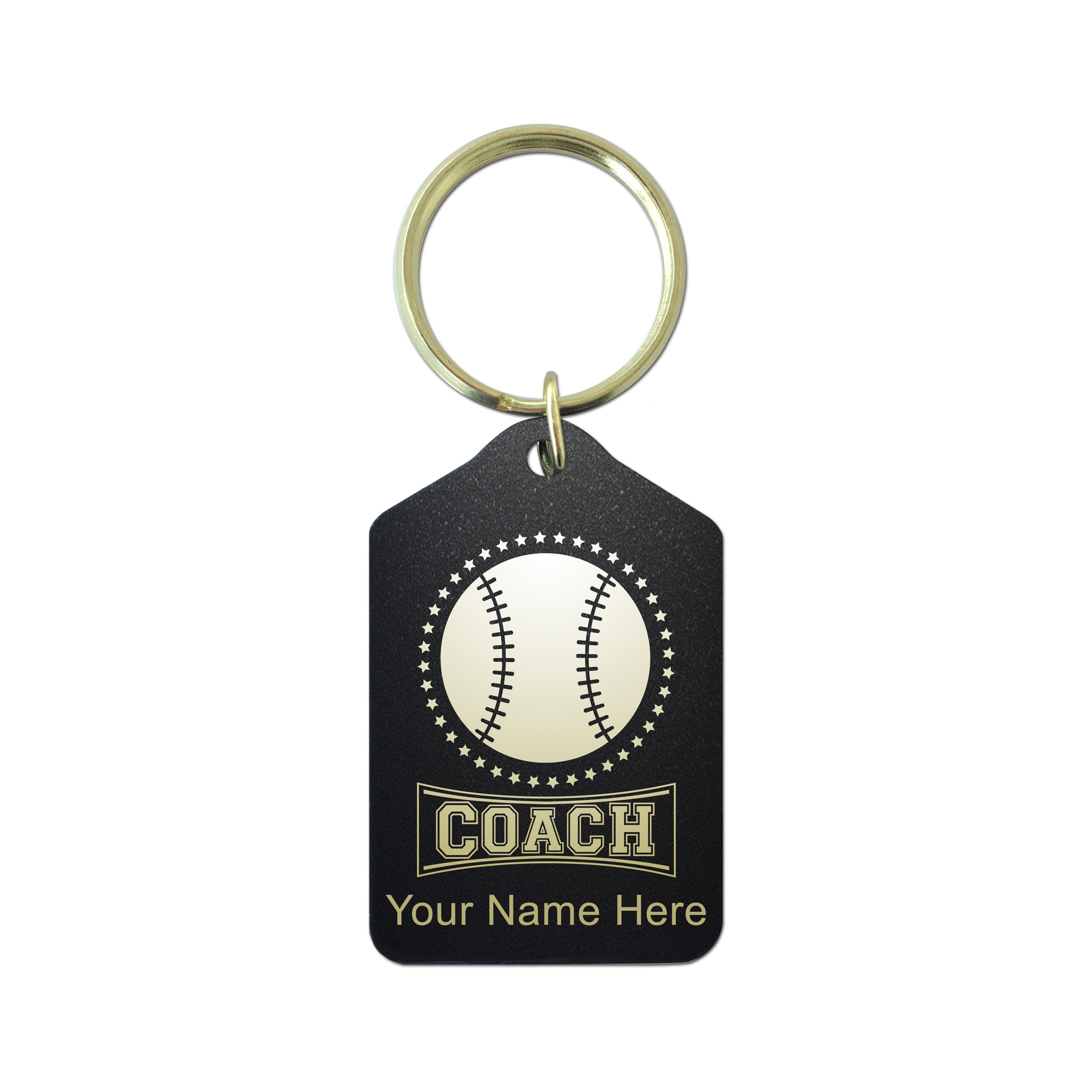 LaserGram Custom Engraved Gifts Faux Leather Oval Keychain, Baseball Ball, Personalized Engraving Included