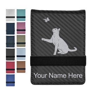 Faux Leather Mini Notepad, Cat with Butterfly, Personalized Engraving Included