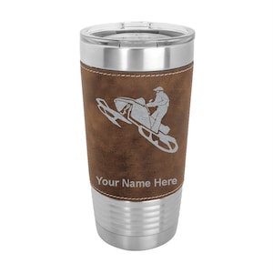 20oz Faux Leather Tumbler, Snowmobile, Personalized Engraving Included