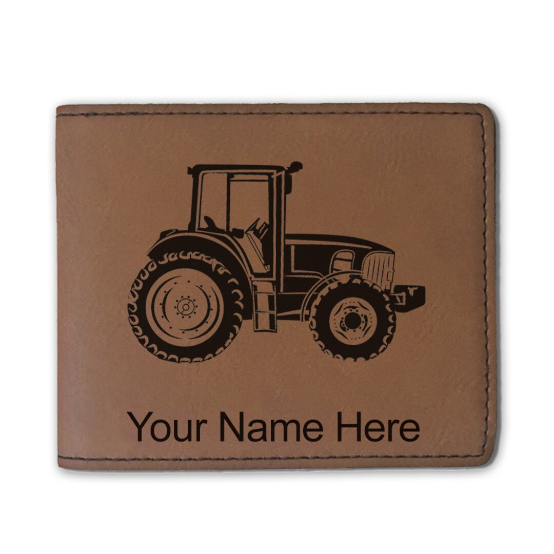 Faux Leather Bifold Wallet,farm Tractor, Personalized Engraving