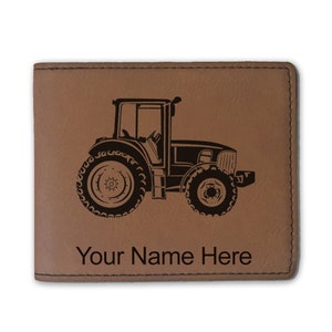 Cartera plegable de cuero sintético, tractor agrícola, grabado personalizado incluido