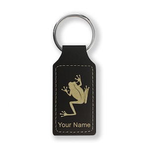 Faux Leather Rectangle Keychain, Tree Frog, Personalized Engraving Included