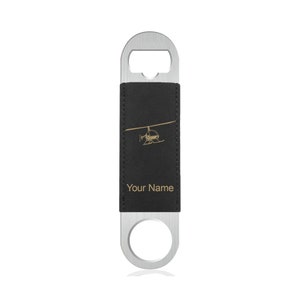 Faux Leather Bottle Opener, Military Helicopter 2, Personalized Engraving Included (Faux Leather)