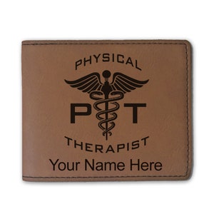 Cartera plegable de cuero sintético, fisioterapeuta PT, grabado personalizado incluido