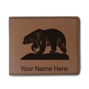 Cartera plegable de cuero sintético, oso polar, grabado personalizado incluido