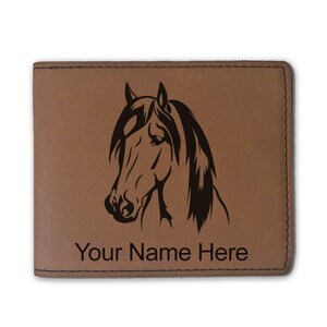 Cartera plegable de cuero sintético, cabeza de caballo 1, grabado personalizado incluido