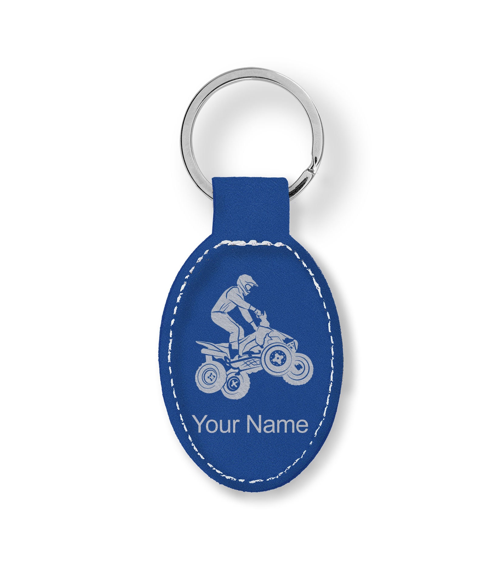 Faux Leather Oval Keychain, quad, Personalized Engraving Included