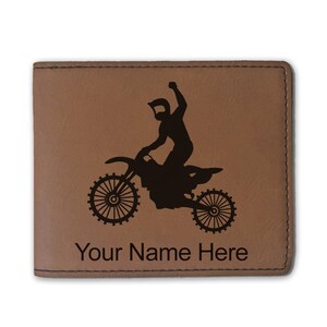 Cartera plegable de cuero sintético, motocross, grabado personalizado incluido