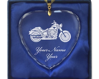 LaserGram Christmas Ornament, Motorcycle, Personalized Engraving Included (Heart Shape)