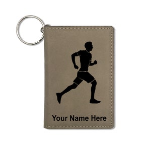 Monedero del titular de la identificación, hombre de running, grabado personalizado incluido