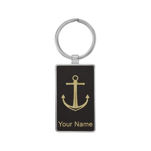 Rectangle Metal Frame Keychain, Boat Anchor, Personalized Engraving Included