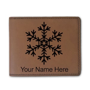 Cartera plegable de cuero sintético, copo de nieve, grabado personalizado incluido