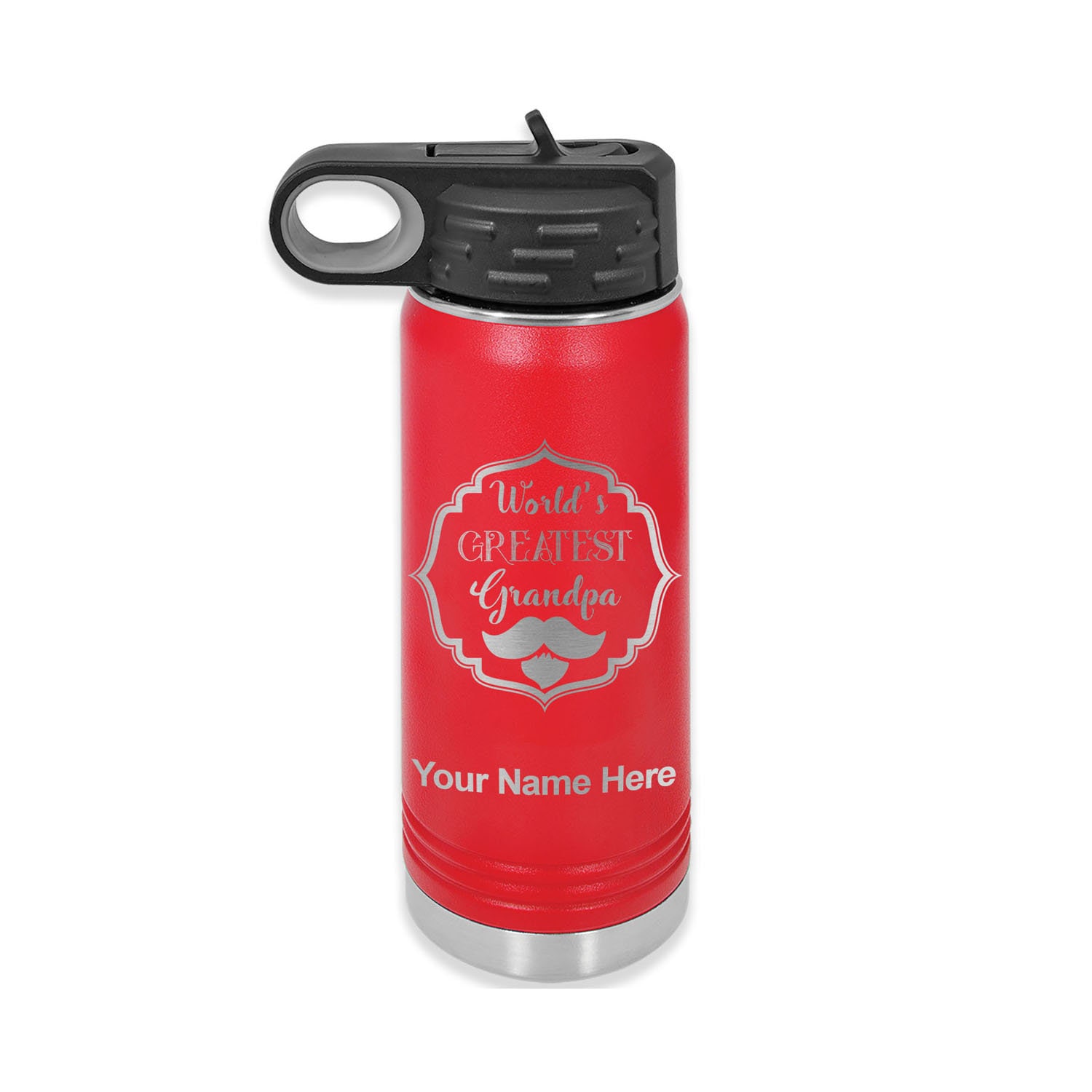 CustomGiftsNow Best Grandpa Ever Stainless Steel Water Bottle - 32oz Insulated Engraved Sports Bottle With Flip Top Lid & Straw