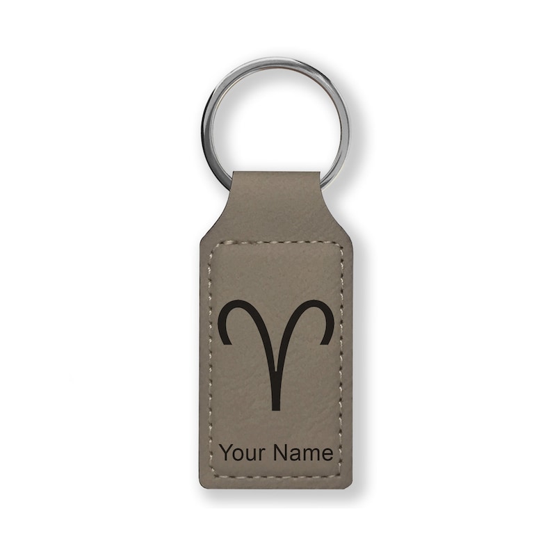 Faux Leather Rectangle Keychain Personalized Engraving Included Zodiac Sign Aries