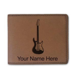 Cartera plegable de cuero sintético, guitarra eléctrica, grabado personalizado incluido