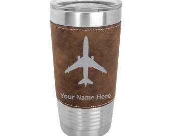 20oz Faux Leather Tumbler, Jet Airplane, Personalized Engraving Included