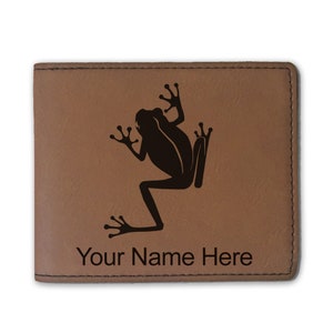 Cartera plegable de cuero sintético, rana arborícola, grabado personalizado incluido