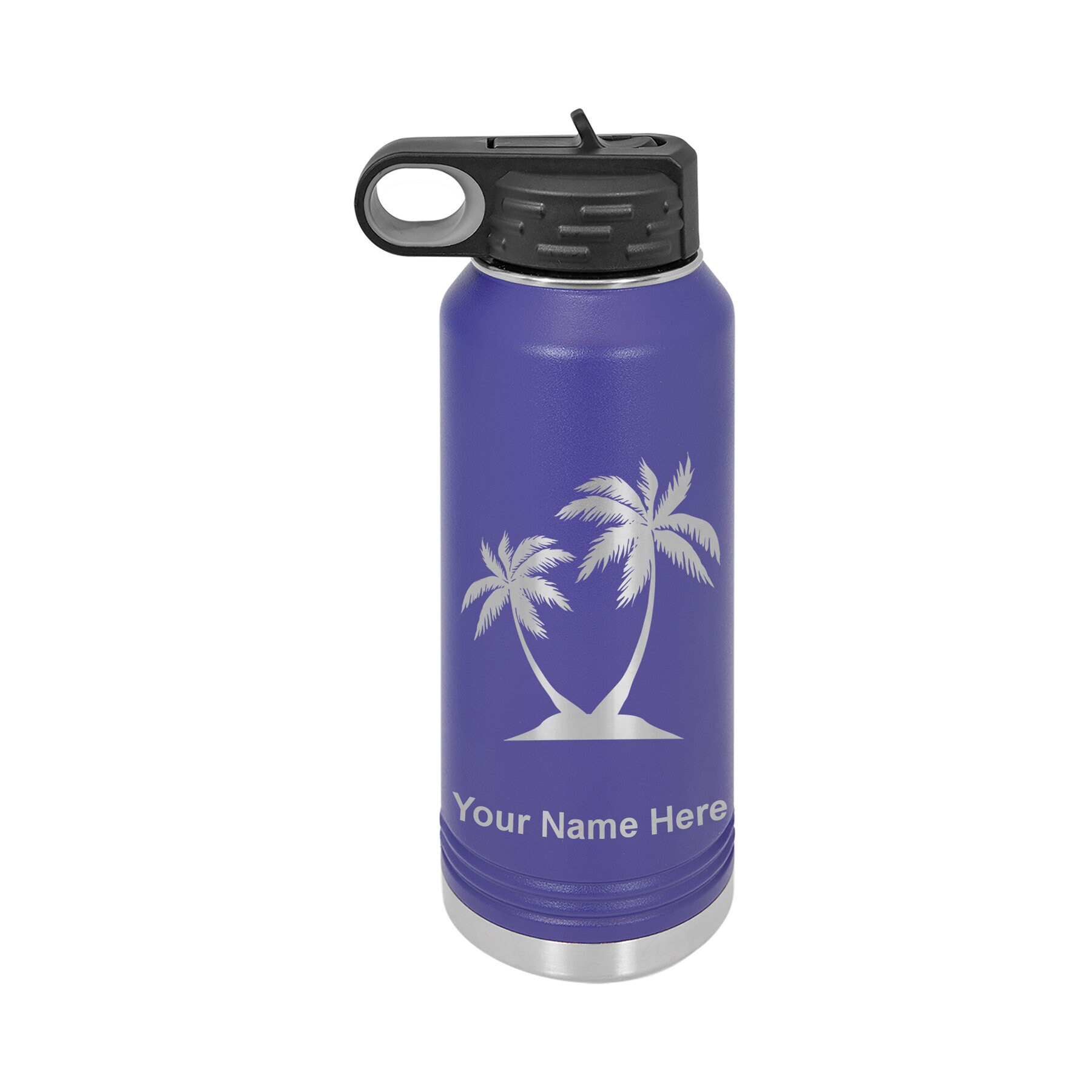32oz Double Wall Flip Top Water Bottle With Straw, Palm Trees