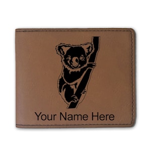 Cartera plegable de cuero sintético, oso koala, grabado personalizado incluido