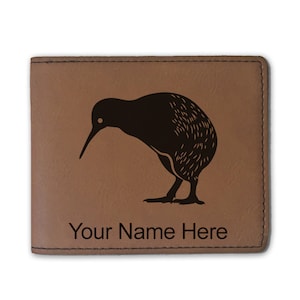 Cartera plegable de cuero sintético, pájaro kiwi, grabado personalizado incluido