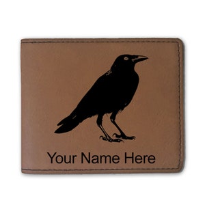 Cartera plegable de cuero sintético, cuervo, grabado personalizado incluido