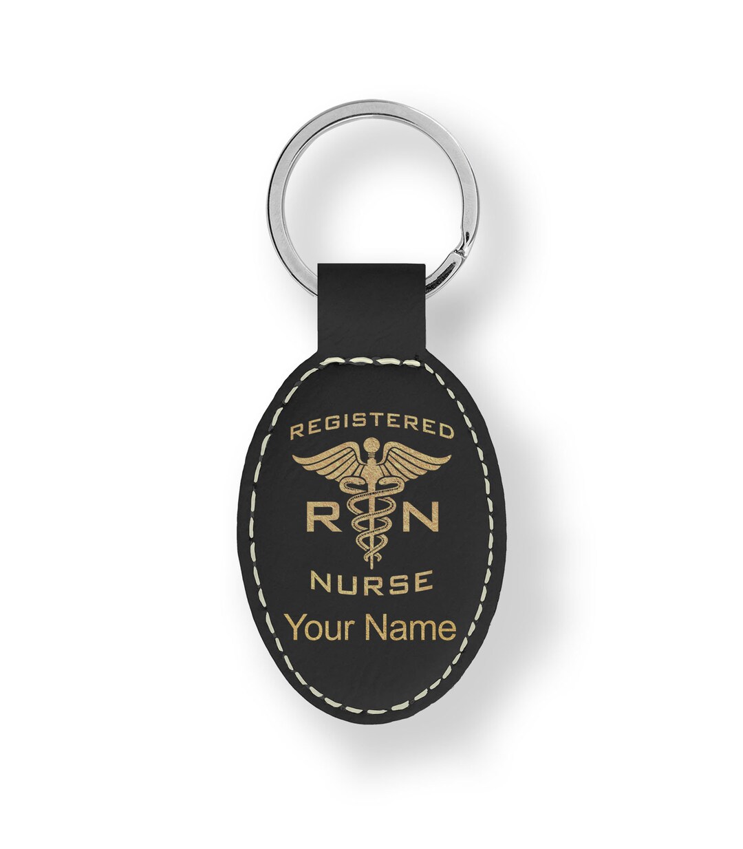 Faux Leather Oval Keychain, rn Registered Nurse, Personalized Engraving ...
