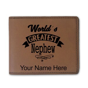 Cartera plegable de piel sintética, el mejor sobrino del mundo, grabado personalizado incluido