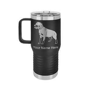 LaserGram 20oz Vacuum Insulated Coffee Mug With Handle, Rottweiler Dog, Personalized Engraving Included