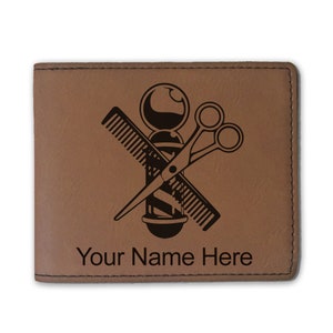 Cartera plegable de cuero sintético, poste de peluquería, grabado personalizado incluido