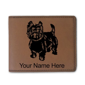 Cartera plegable de cuero sintético, perro West Highland Terrier, grabado personalizado incluido