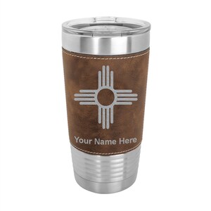 20oz Faux Leather Tumbler, Flag of New Mexico, Personalized Engraving Included