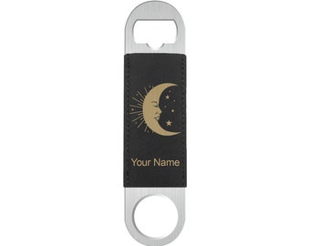 Faux Leather Bottle Opener, Moon, Personalized Engraving Included (Faux Leather)