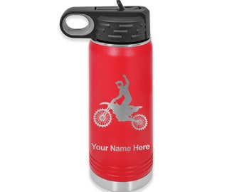 20oz Double Wall Flip Top Water Bottle with Straw, Motocross, Personalized Engraving Included