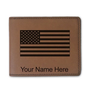 Cartera plegable de cuero sintético, bandera de los Estados Unidos, grabado personalizado incluido