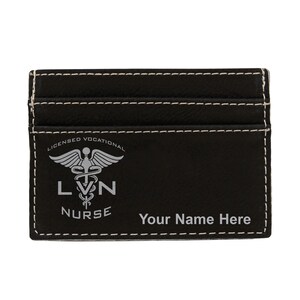 Faux Leather Money Clip Wallet, LVN Licensed Vocational Nurse, Personalized Engraving Included