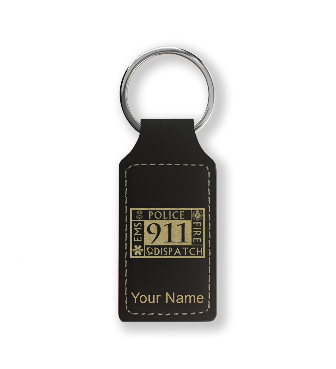 Faux Leather Rectangle Keychain, emergency Dispatcher 911, Personalized ...