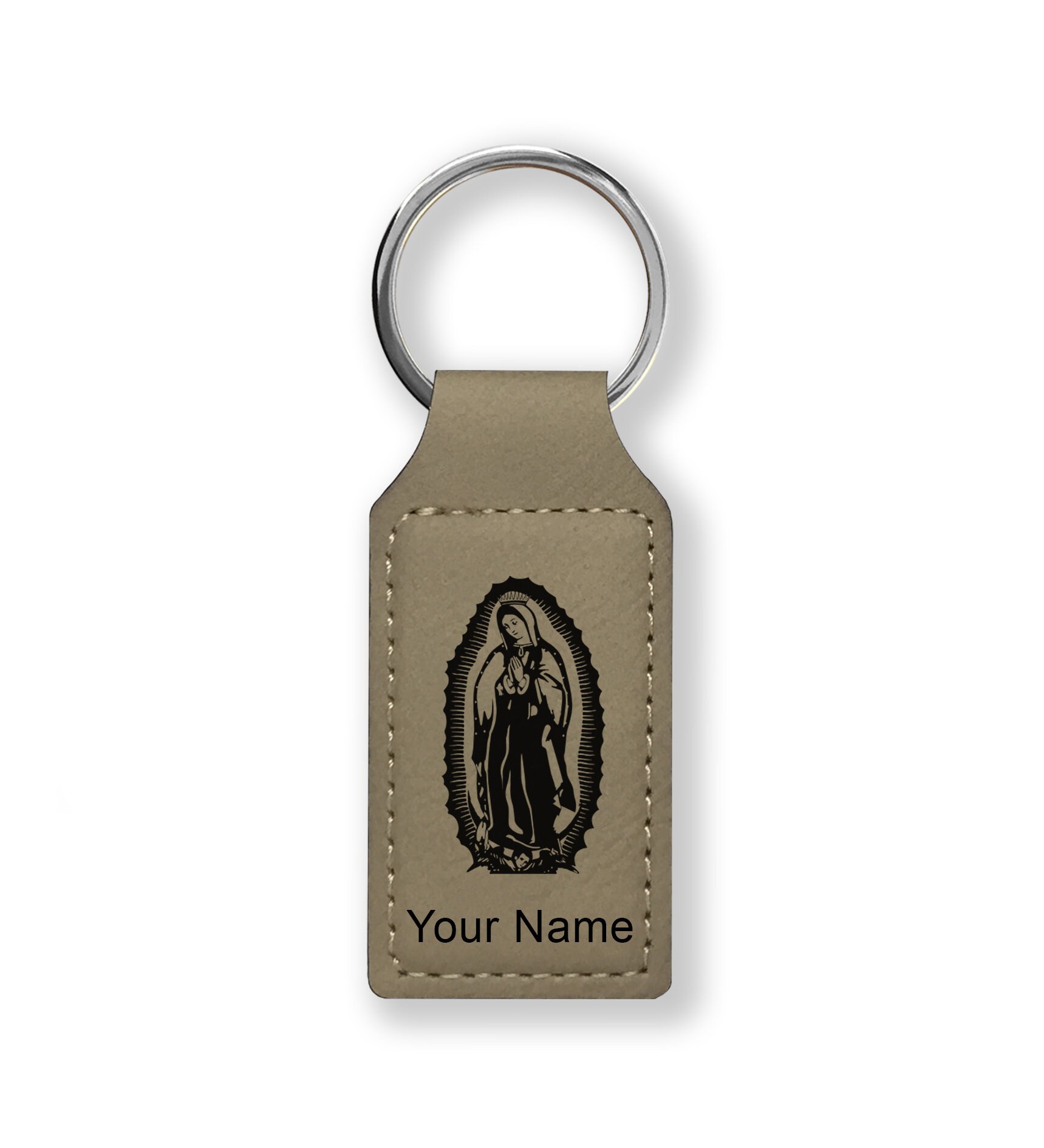 Faux Leather Rectangle Keychain, virgen De Guadalupe, Personalized