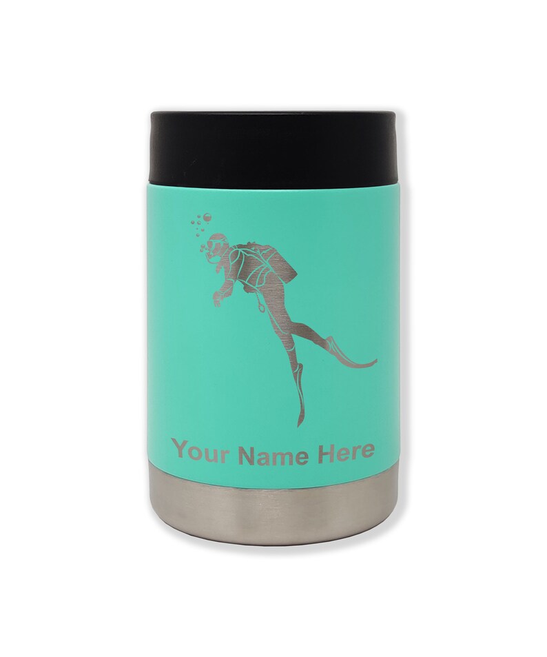 Scuba Diver Stainless Steel Double Wall Can Holder Personalized Engraving Included