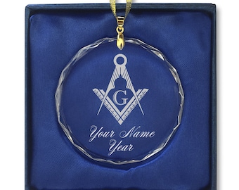 LaserGram Christmas Ornament, Freemason Symbol, Personalized Engraving Included (Round Shape)