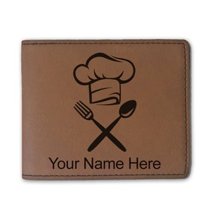 Cartera plegable de cuero sintético, sombrero de chef, grabado personalizado incluido