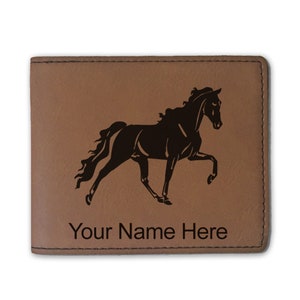 Cartera plegable de cuero sintético, caballo, grabado personalizado incluido